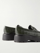 CELINE - Exaggerated-Sole Croc-Effect Leather Loafers - Green