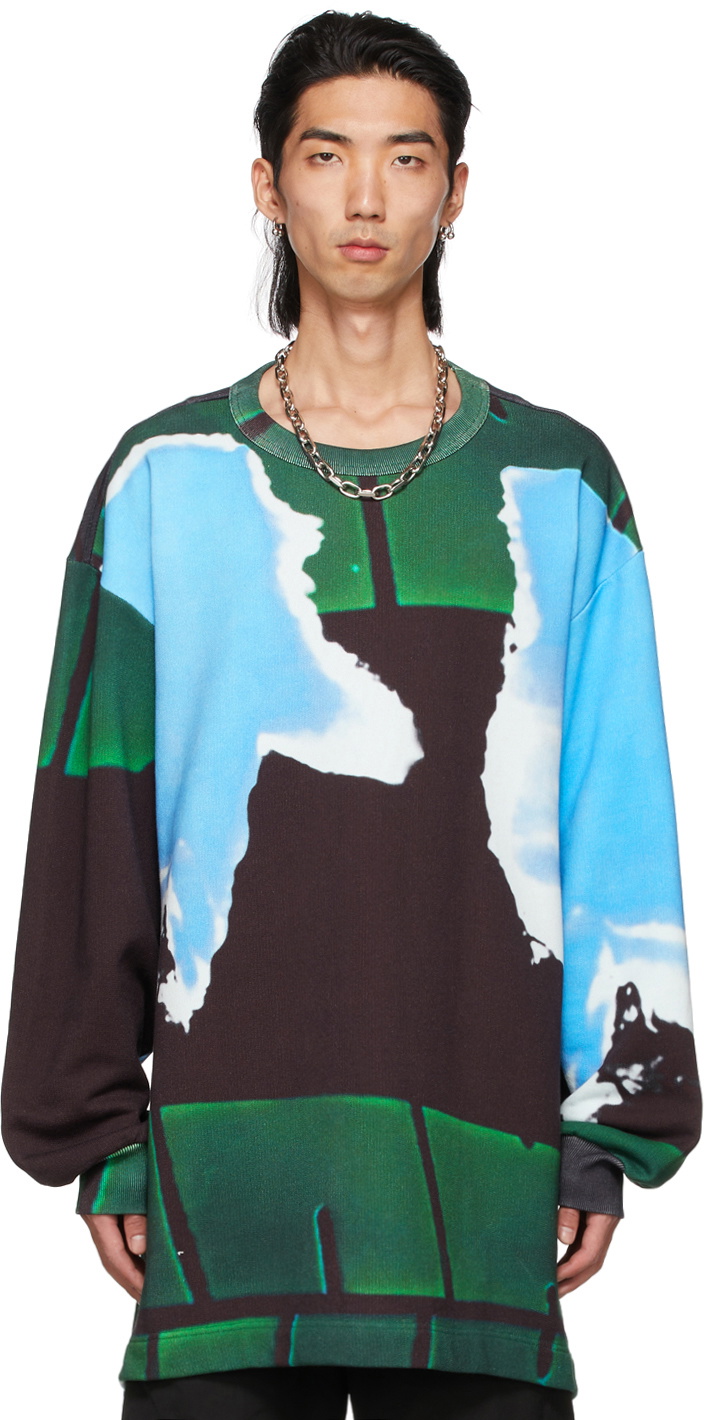 Dries Van Noten Blue & Green Len Lye Edition Print Sweatshirt