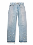 Kartik Research - Straight-Leg Upcycled Frayed Embellished Panelled Jeans - Blue