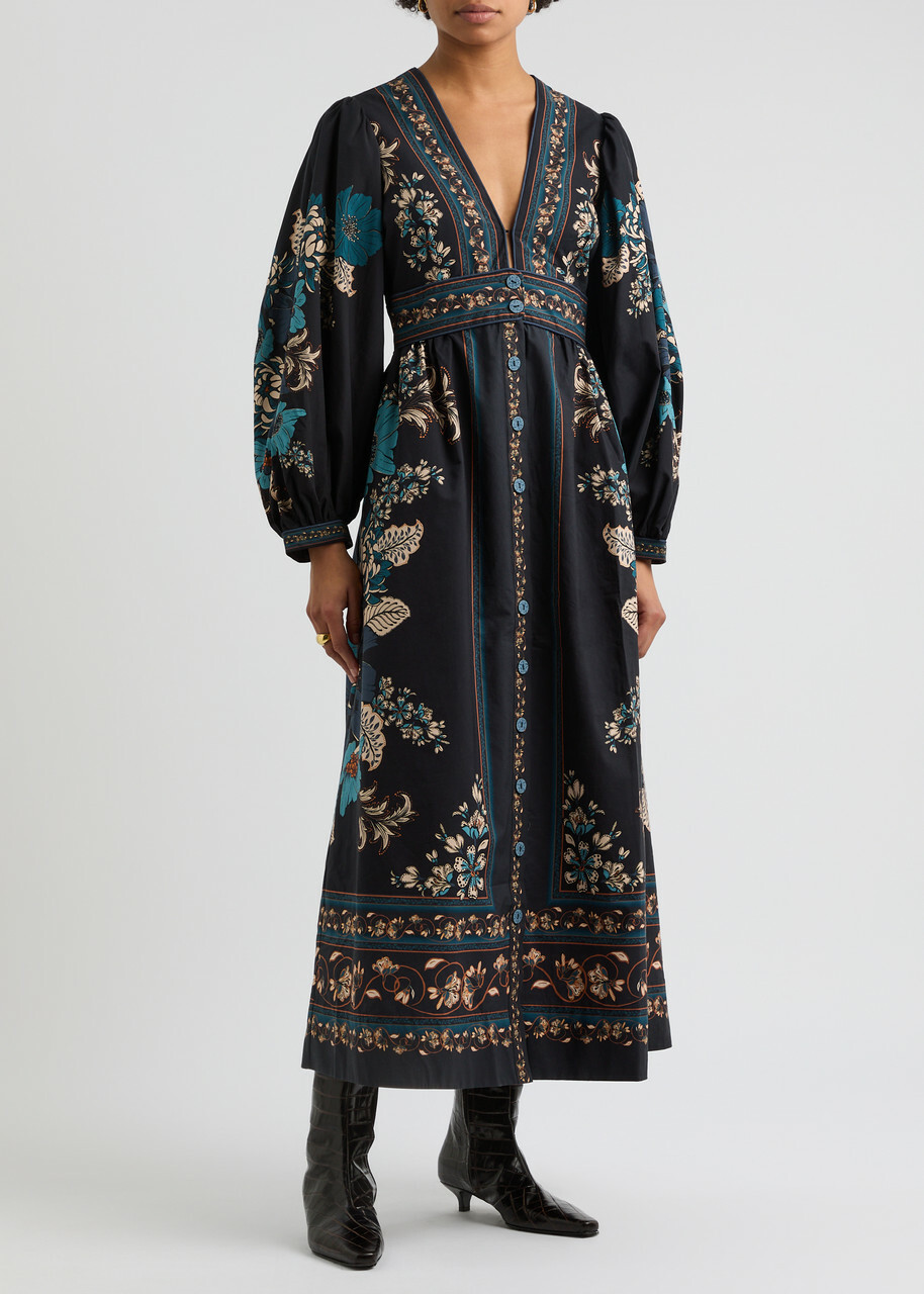 farm rio black embroidered dress FARM Rio Printed Mini Shirt Dress main image 0