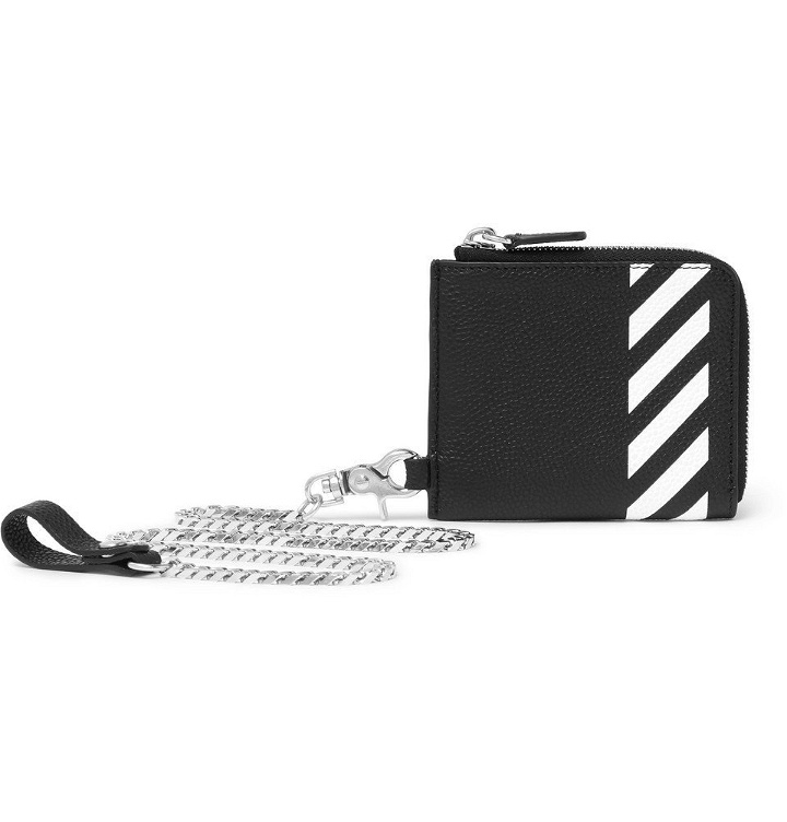 Photo: Off-White - Striped Pebble-Grain Leather Zip-Around Chain Wallet - Men - Black