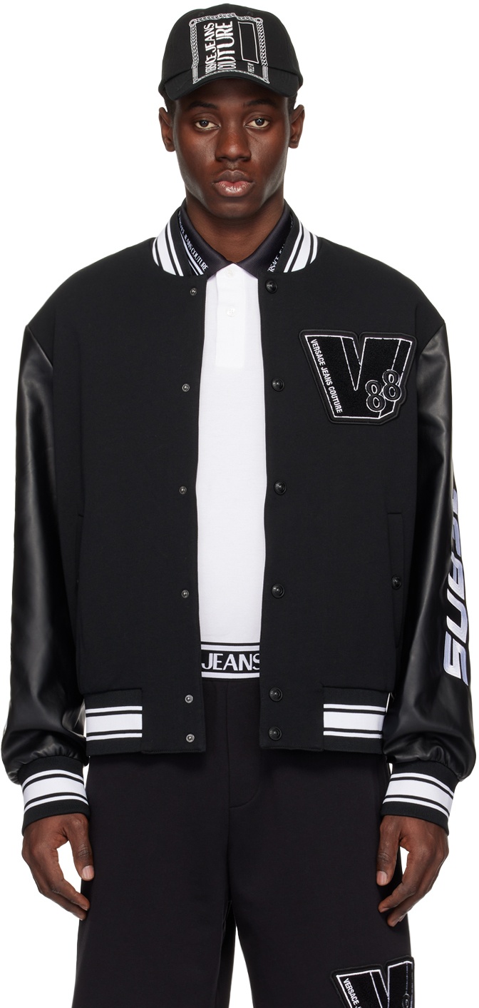 Photo: Versace Jeans Couture Black Patch Faux-Leather Bomber Jacket