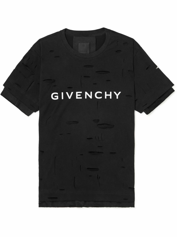 Photo: Givenchy - Logo-Print Distressed Cotton-Jersey T-Shirt - Black