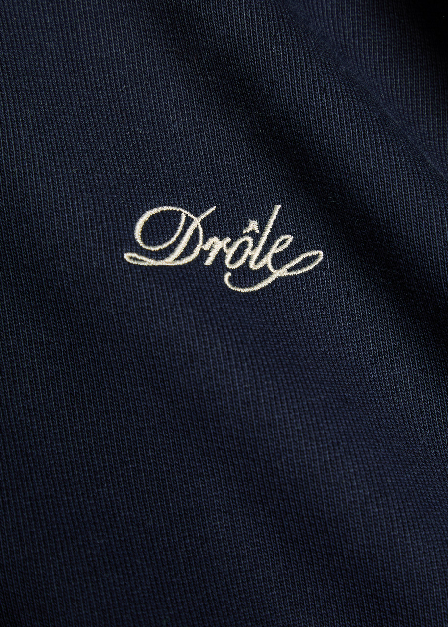 DRÔLE DE Monsieur Le Polo Drôle Logo-embroidered Cotton Polo Jumper Navy