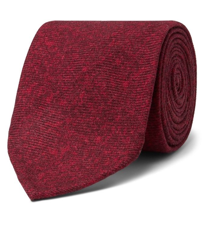 Photo: Rubinacci - 8cm Mélange Wool-Flannel Tie - Red