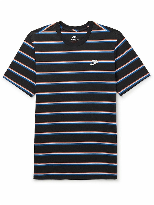 Photo: Nike - Sportswear Club Logo-Embroidered Striped Cotton-Jersey T-Shirt - Blue