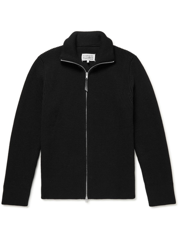 Photo: Maison Margiela - Ribbed Cotton and Wool-Blend Zip-Up Sweater - Black