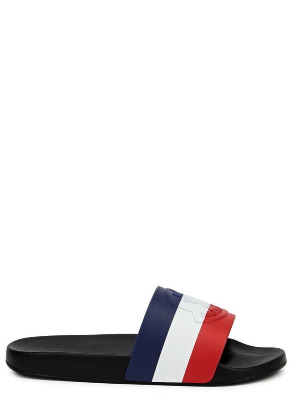 Photo: Moncler Basile Striped Rubber Sliders Black