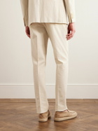 De Petrillo - Straight-Leg Pleated Cotton-Blend Seersucker Suit Trousers - Neutrals