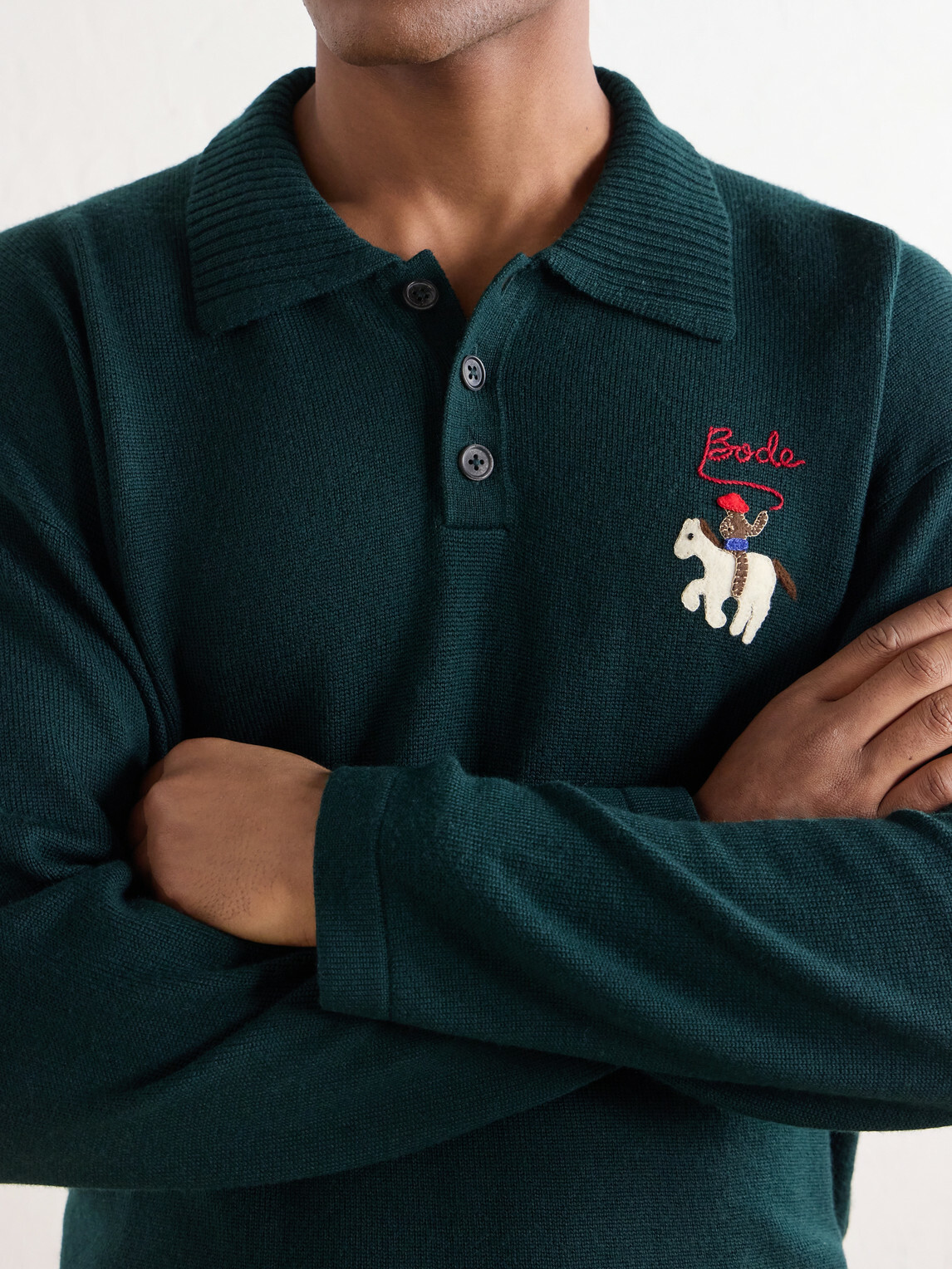 BODE - Logo-Detailed Merino Wool Polo Shirt - Green