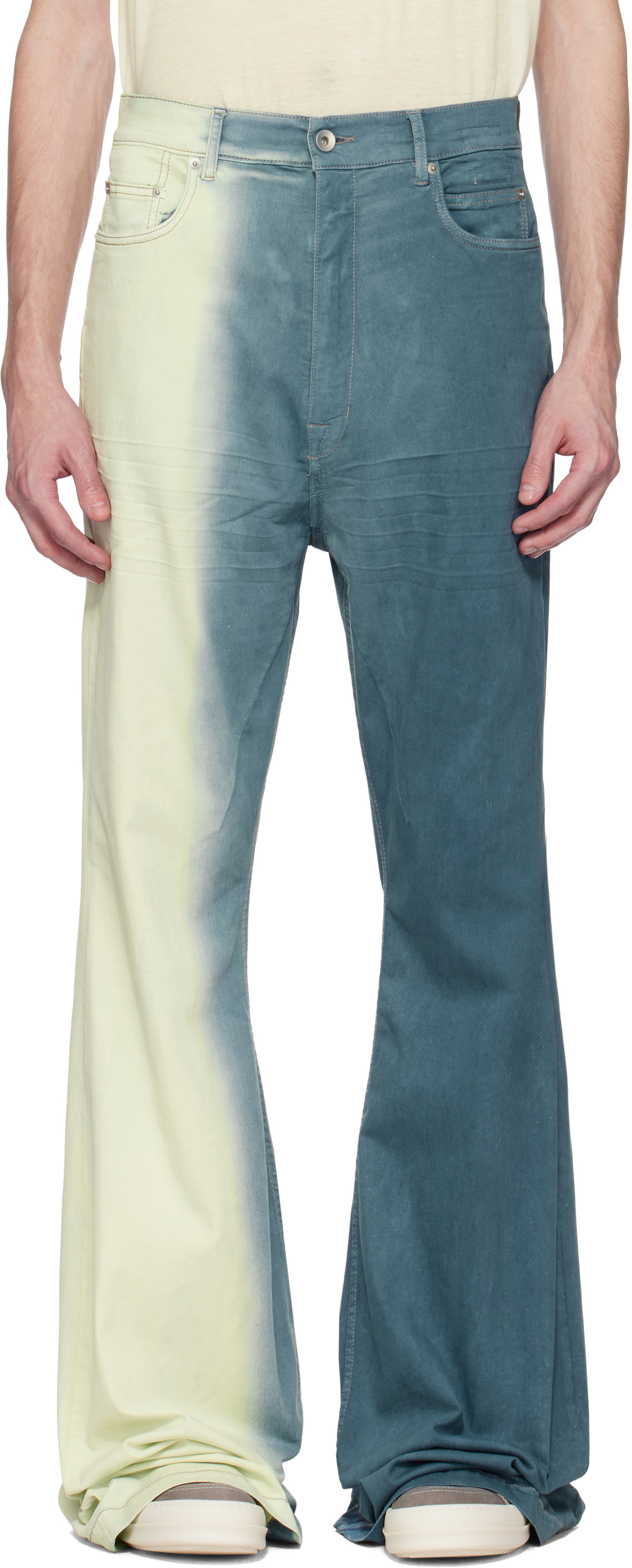 Rick Owens DRKSHDW Blue & Off-White Hollywood Bolan Bootcut Jeans