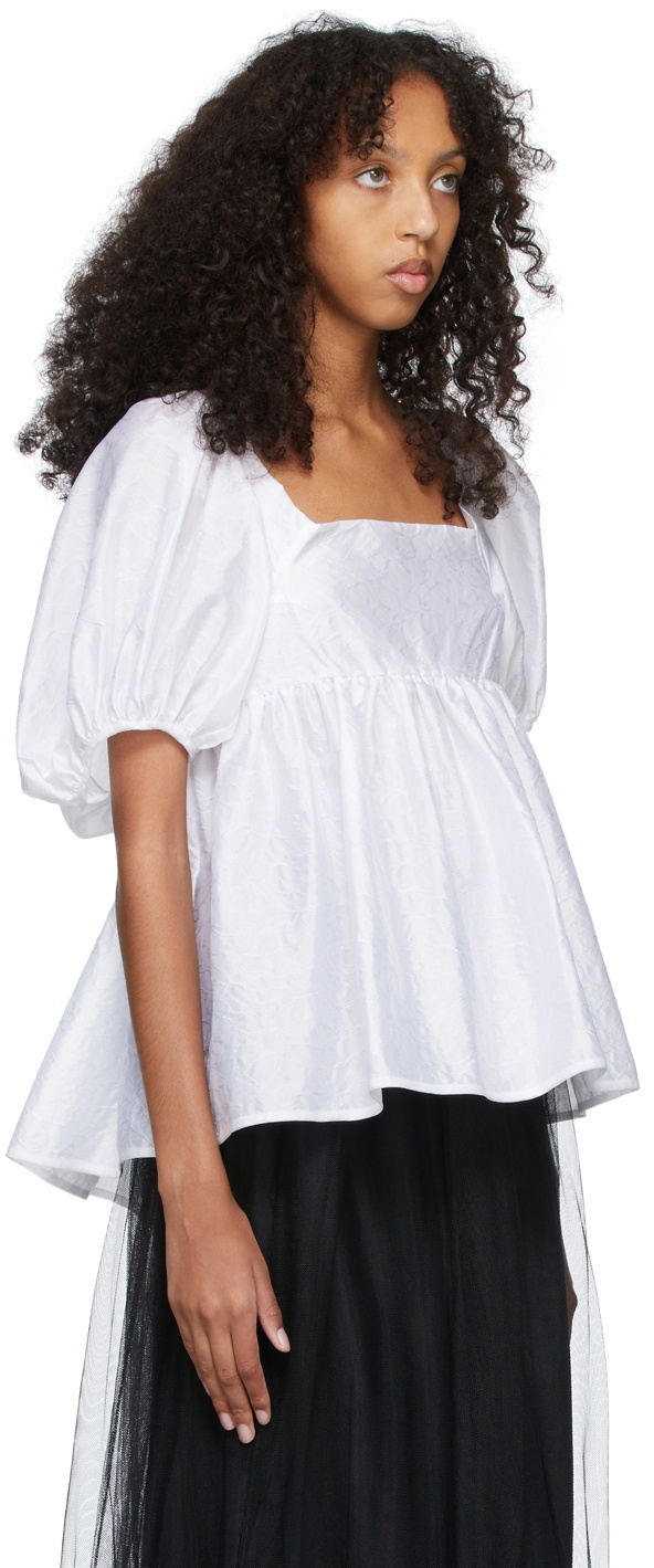 Cecilie Bahnsen White Matelassé Bjork Blouse Cecilie Bahnsen