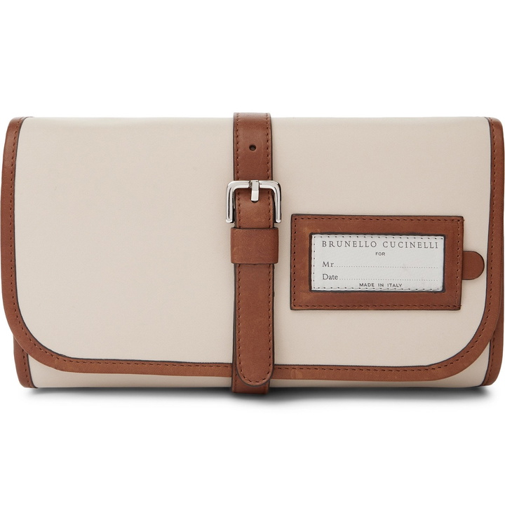 Photo: Brunello Cucinelli - Leather-Trimmed Canvas Wash Bag - Neutrals