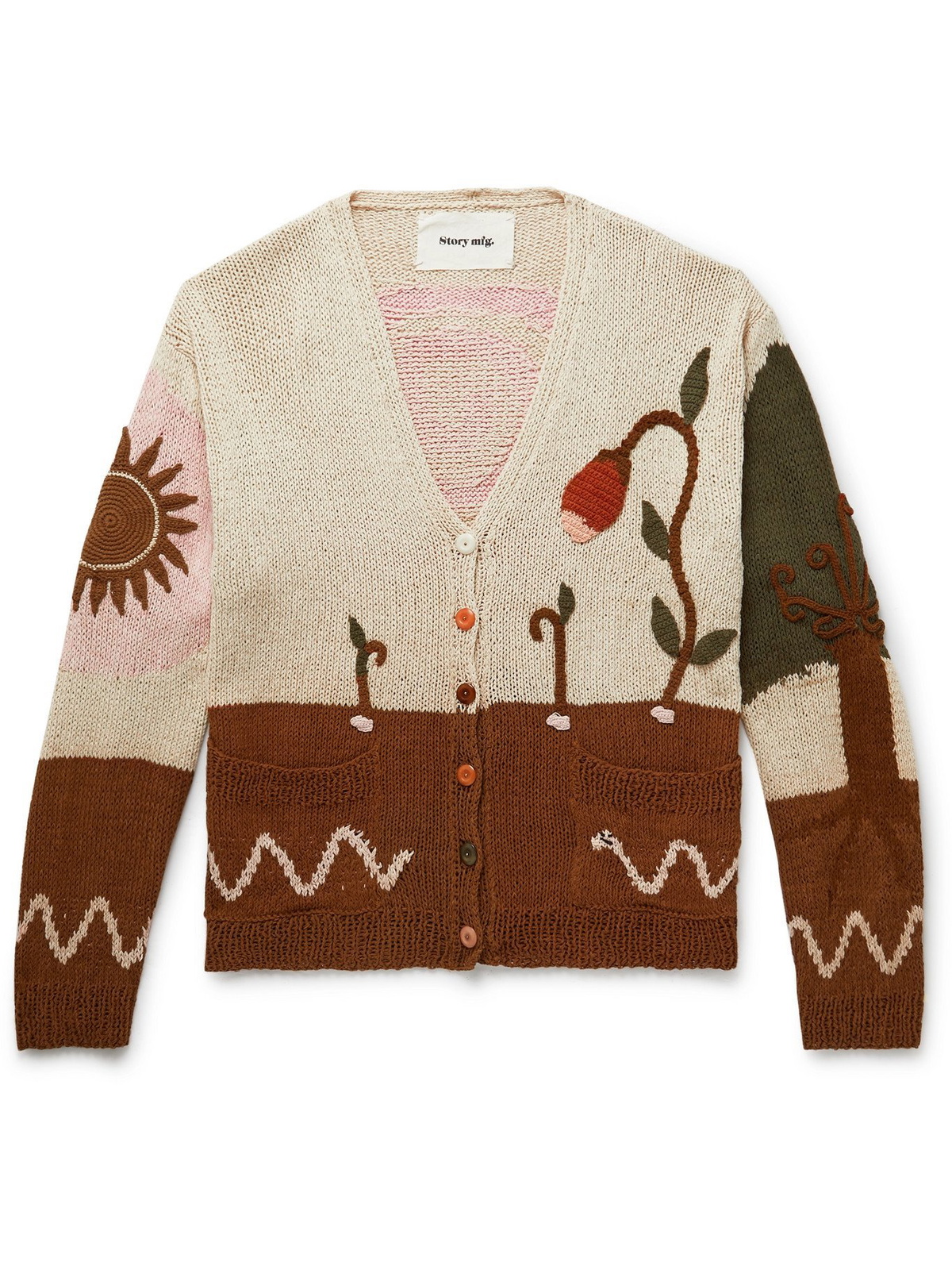 STORY MFG. - Keeping Intarsia Organic Cotton Cardigan - Neutrals