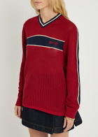 House OF Sunny Joey Stripe-trimmed Fine-knit top Red