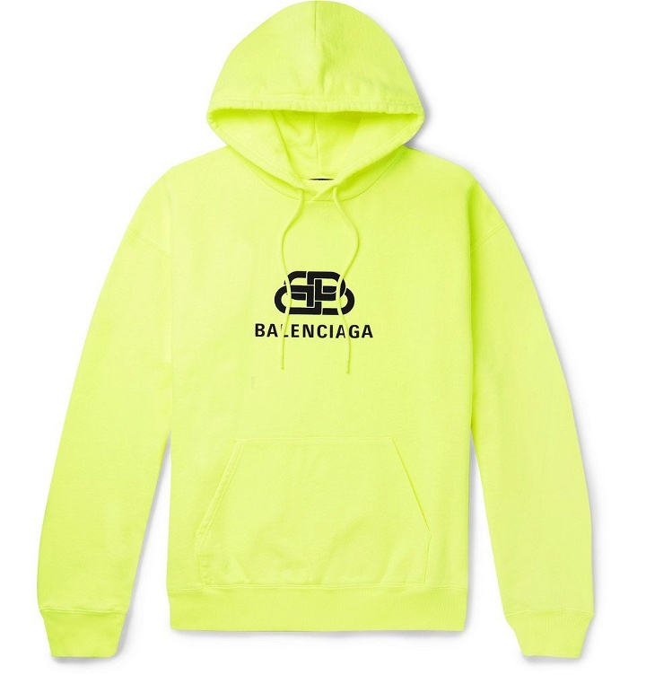 Photo: Balenciaga - Logo-Print Neon Loopback Cotton-Jersey Hoodie - Yellow
