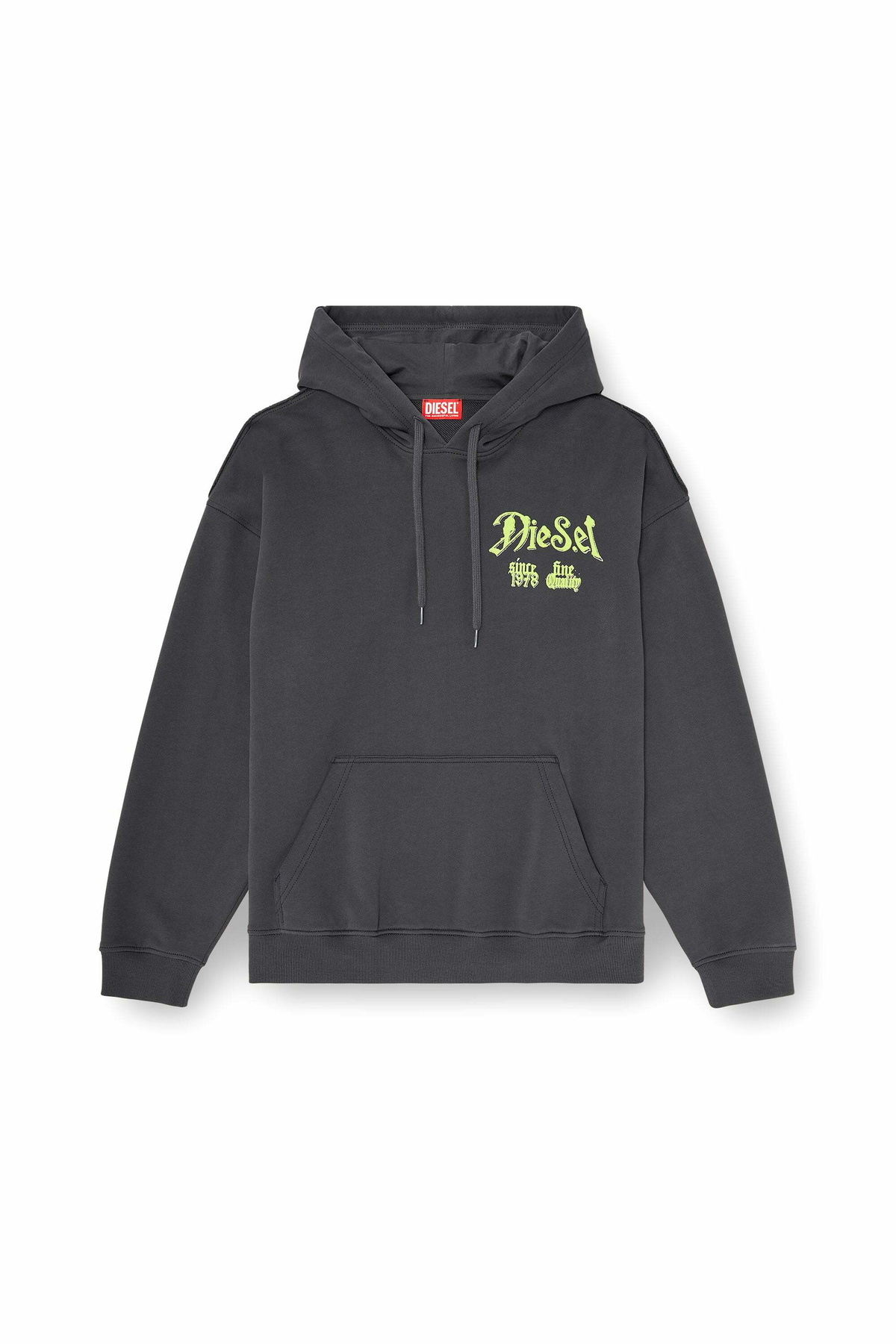 Diesel Cotton hoodie with flocked graphics - Sweaters Mens in Grey