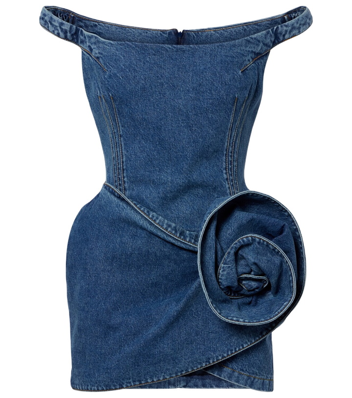Photo: Magda Butrym Off-shoulder floral-appliqué denim minidress