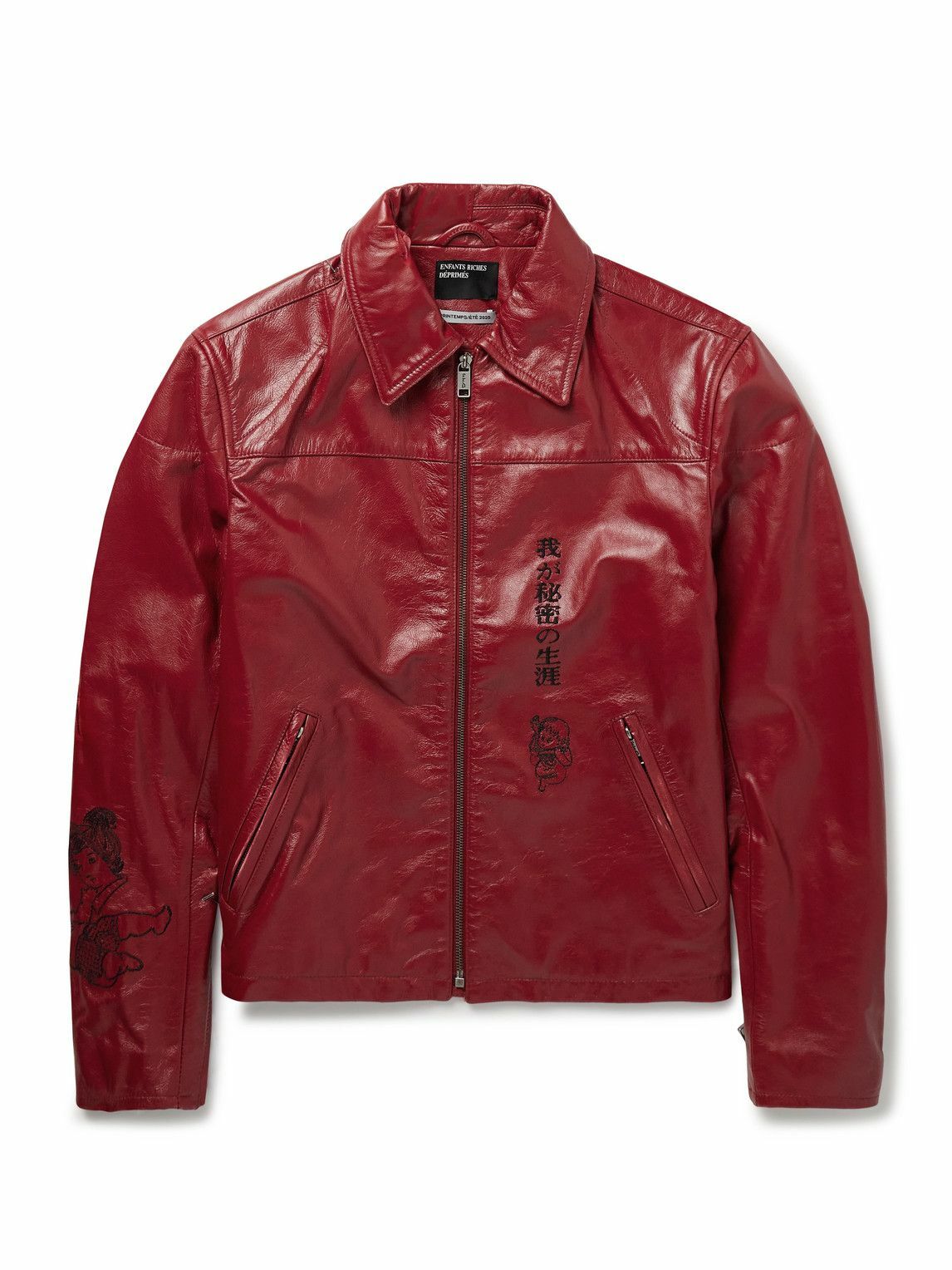 Enfants Riches Déprimés - The Bully Distressed Embroidered Tumbled-Leather Jacket - Red