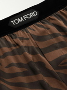 TOM FORD - Zebra-Print Velvet-Trimmed Silk-Satin Boxer Shorts - Brown