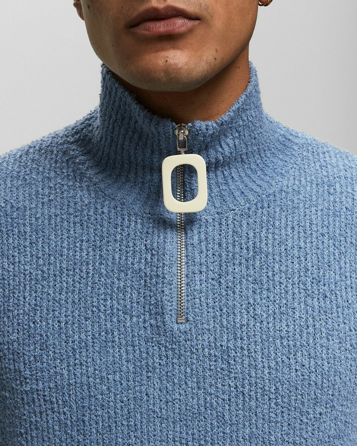 Jw Anderson Boucle Henley Jumper Blue Pullovers JW Anderson