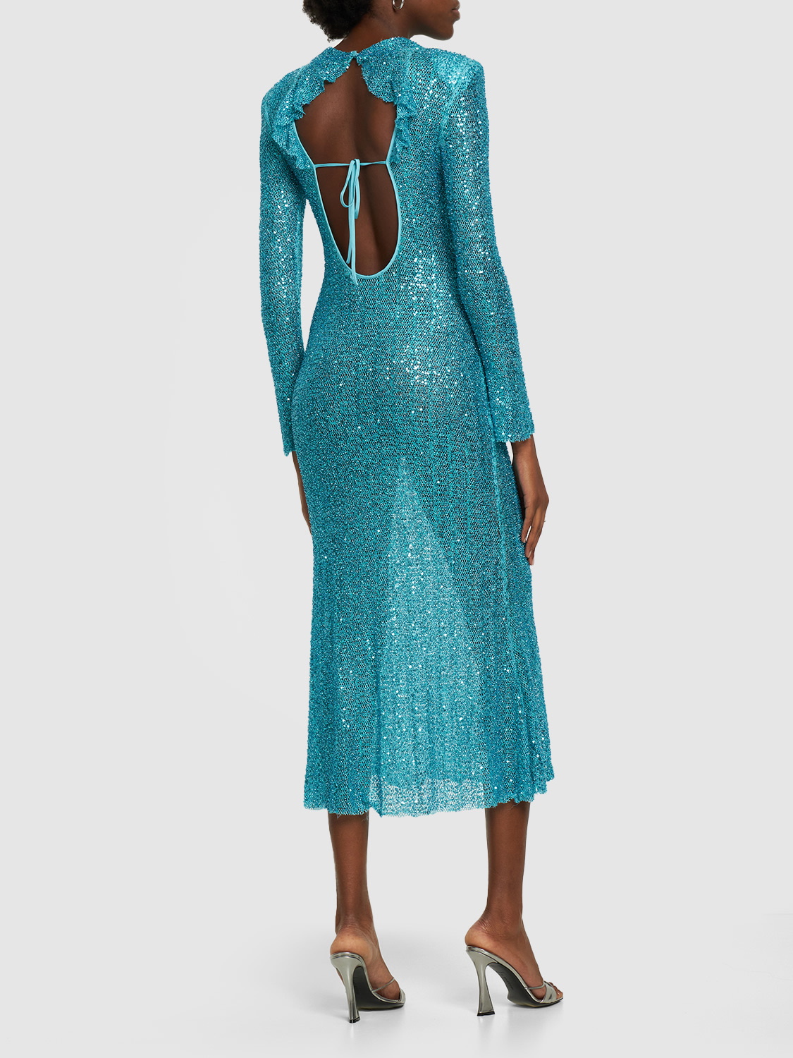 self portrait beaded maxi dress Silver Rhinestone Drape Maxi Dress – self-portrait main image 1