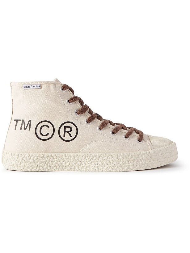 Photo: Acne Studios - Printed Cotton-Canvas High-Top Sneakers - Neutrals