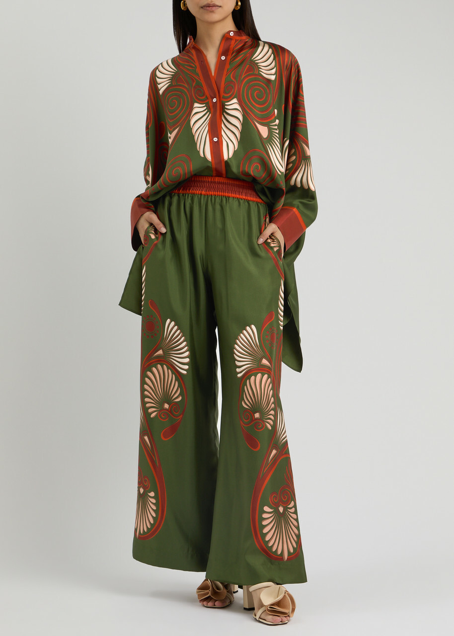パンツ La Double J Wide-Leg Silk Palazzo Pants La DoubleJ Placed-Print Wide-Leg Silk Palazzo Pants | Neiman