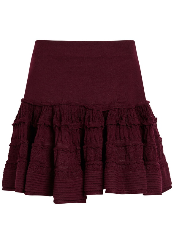 Photo: Alaïa Ruffled Wool-blend Mini Skirt Burgundy