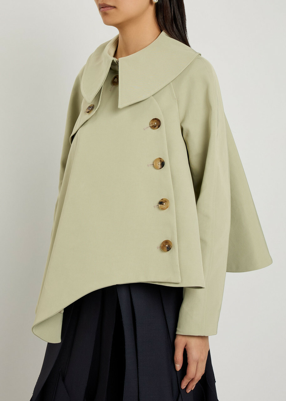 A.W.A.K.E Mode Asymmetric Gabardine Trench Jacket Khaki