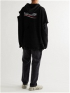 BALENCIAGA - Oversized Distressed Logo-Print Cotton Hoodie - Black