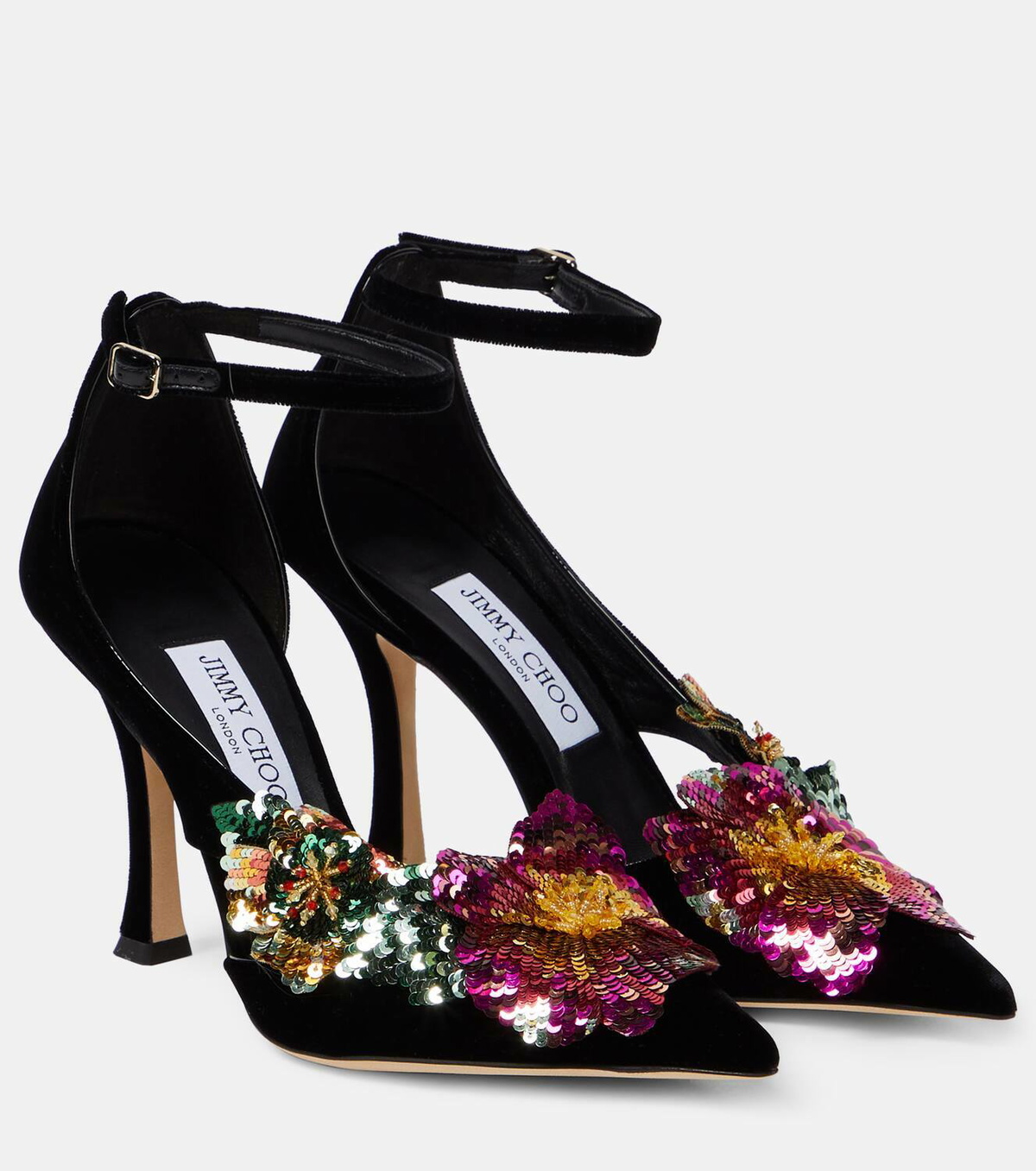 Jimmy Choo Azara 100 floral-appliqué velvet pumps Jimmy Choo