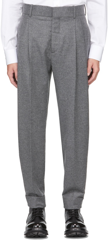 Photo: Alexander McQueen Grey Flannel Tailored Peg Trousers