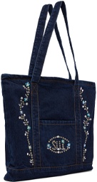 Anna Sui SSENSE Exclusive Navy Studded Denim Tote
