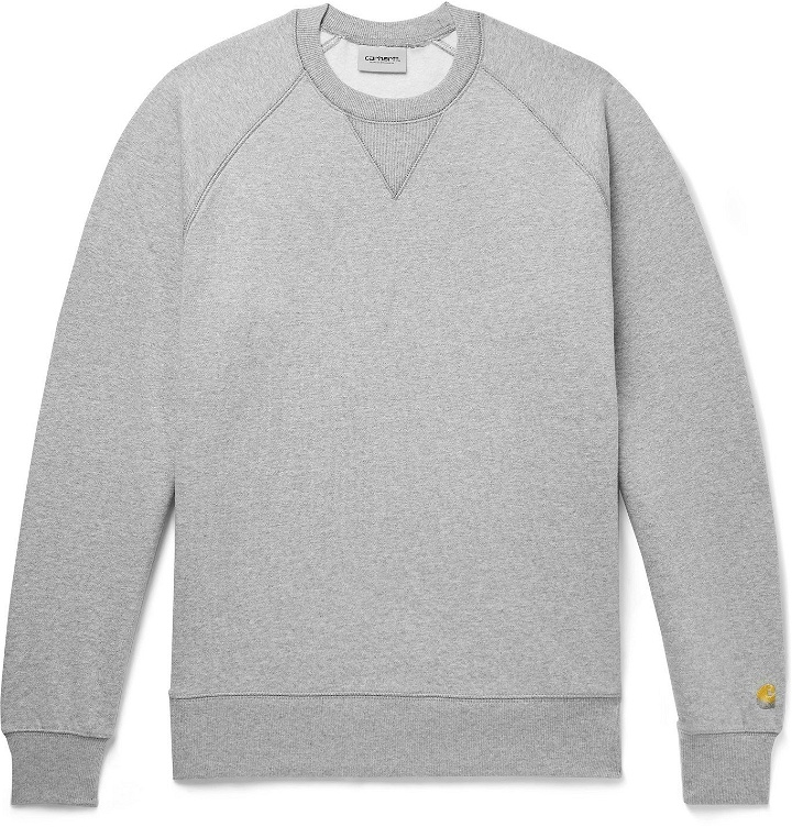 Photo: Carhartt WIP - Chase Mélange Fleece-Back Cotton-Blend Jersey Sweatshirt - Gray