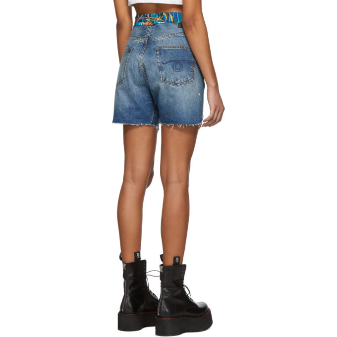 R13 Blue Denim Tie Waist Cross Over Shorts R13