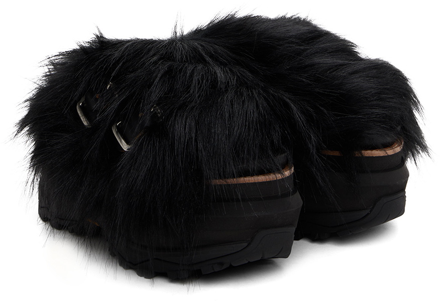 sacai Black Faux-Fur Sandals