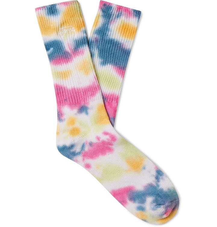 Photo: Stüssy - Tie-Dyed Ribbed Cotton-Blend Socks - Pink