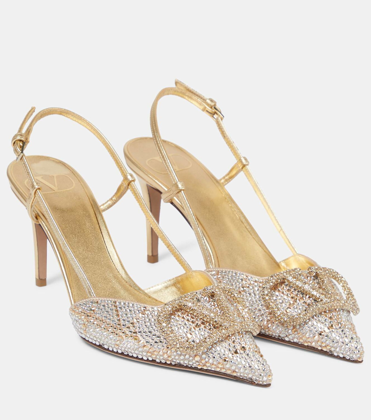 【Valentino Garavani】 VLogo Signature embellishedレザーベル VALENTINO GARAVANI VLOGO 80 embellished leather-trimmed