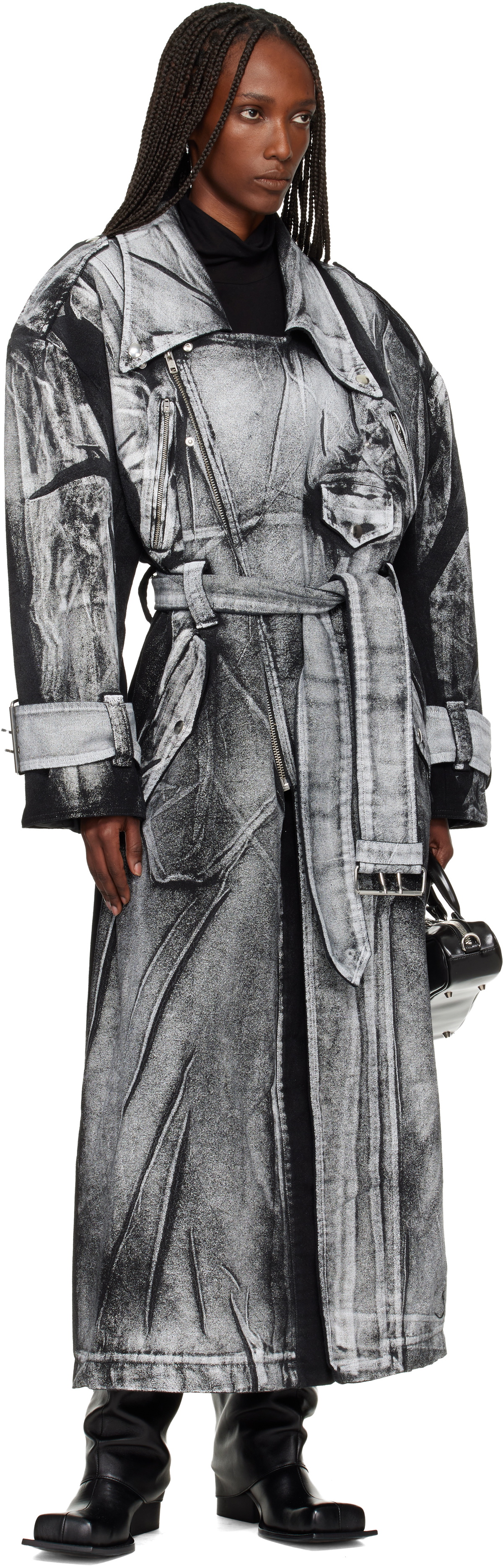 VAQUERA Black & White Painted Workwear Trench Coat