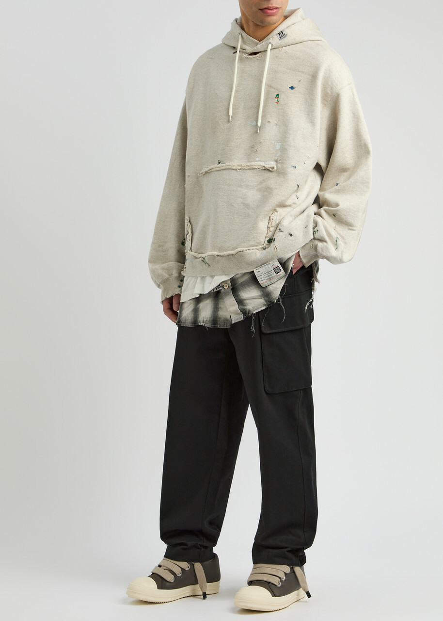 Maison mihara yasuhiro Distressed Layered-effect Hooded Cotton Sweatshirt White