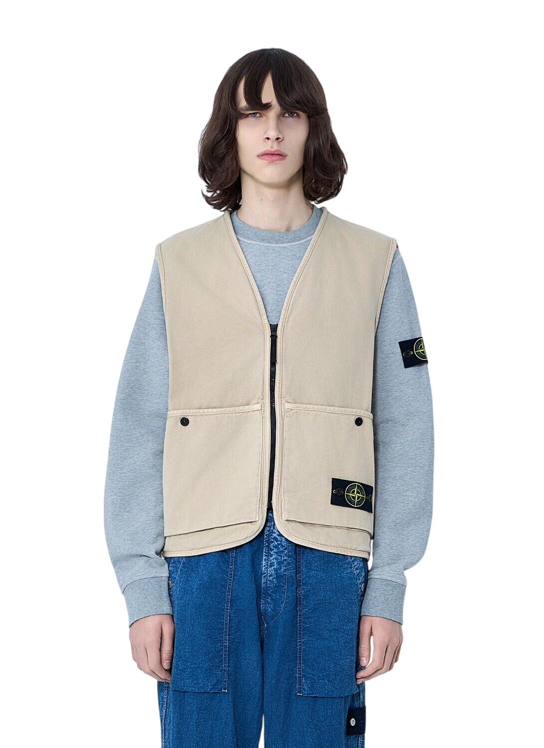 トップス STONE  DAVID LIGHT-TC ZIP VEST Stone Island Men's David Light Indigo-TC Vest in Indigo Stone Island