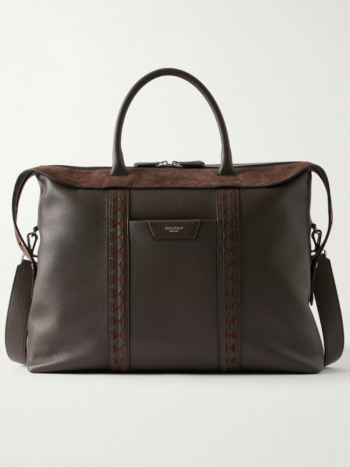 Serapian - Suede-Trimmed Full-Grain Leather Briefcase