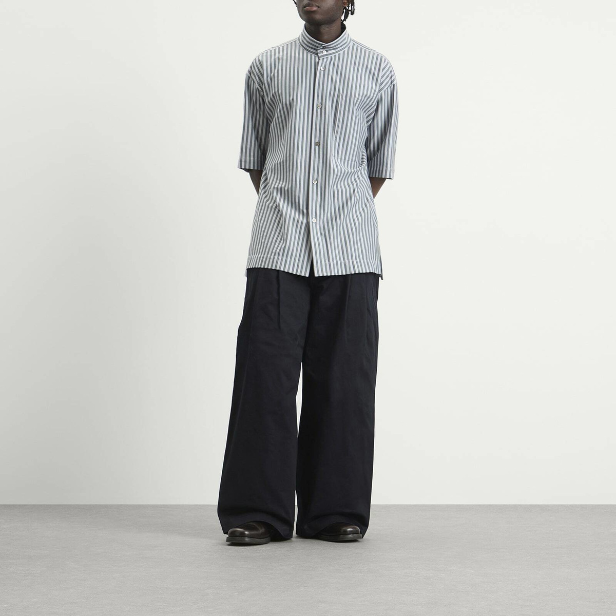 Homme Plissé Issey Miyake Men's Stripe Short Sleeve Shirt in Blue