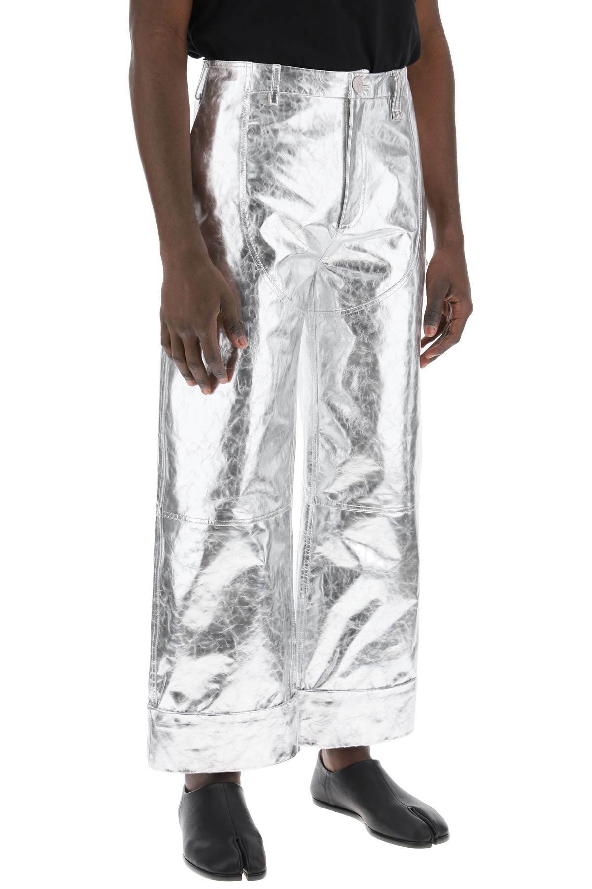 SIMONE ROCHA laminated leather pants with folded hem Silver Simone Rocha