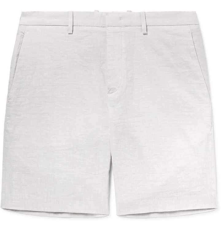 Photo: Theory - Curtis Slim-Fit Tapered Stretch Linen-Blend Shorts - Beige