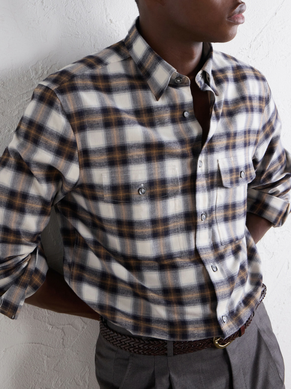 Brioni - Checked Cotton-Flannel Shirt - White