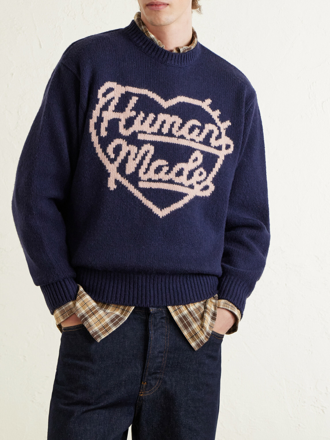 Human Made - Logo-Intarsia Wool-Blend Sweater - Blue