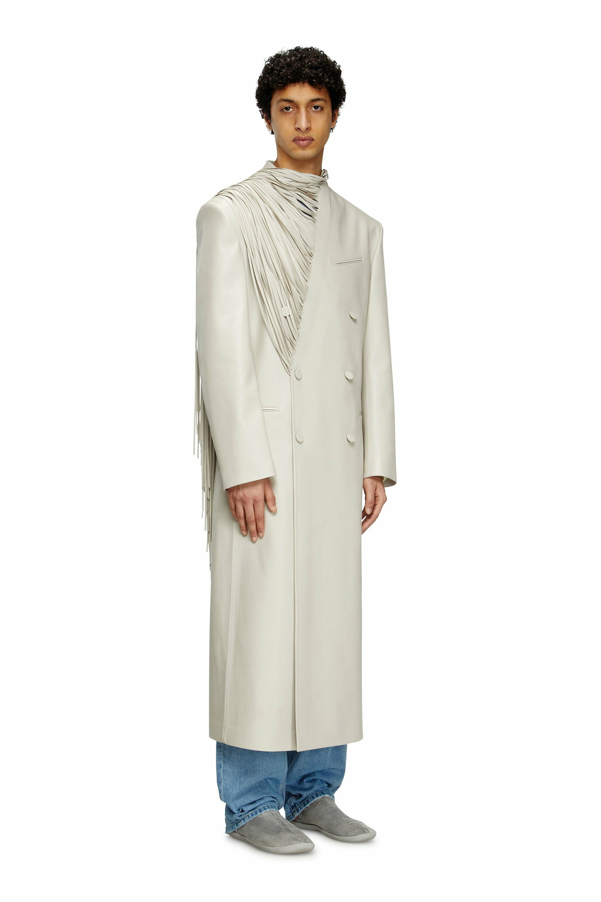 Diesel Long coat with shredded scarf fringing - Jackets Mens in Grey