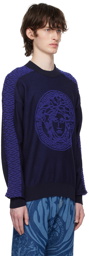 Versace Navy 'La Greca' Medusa Sweater